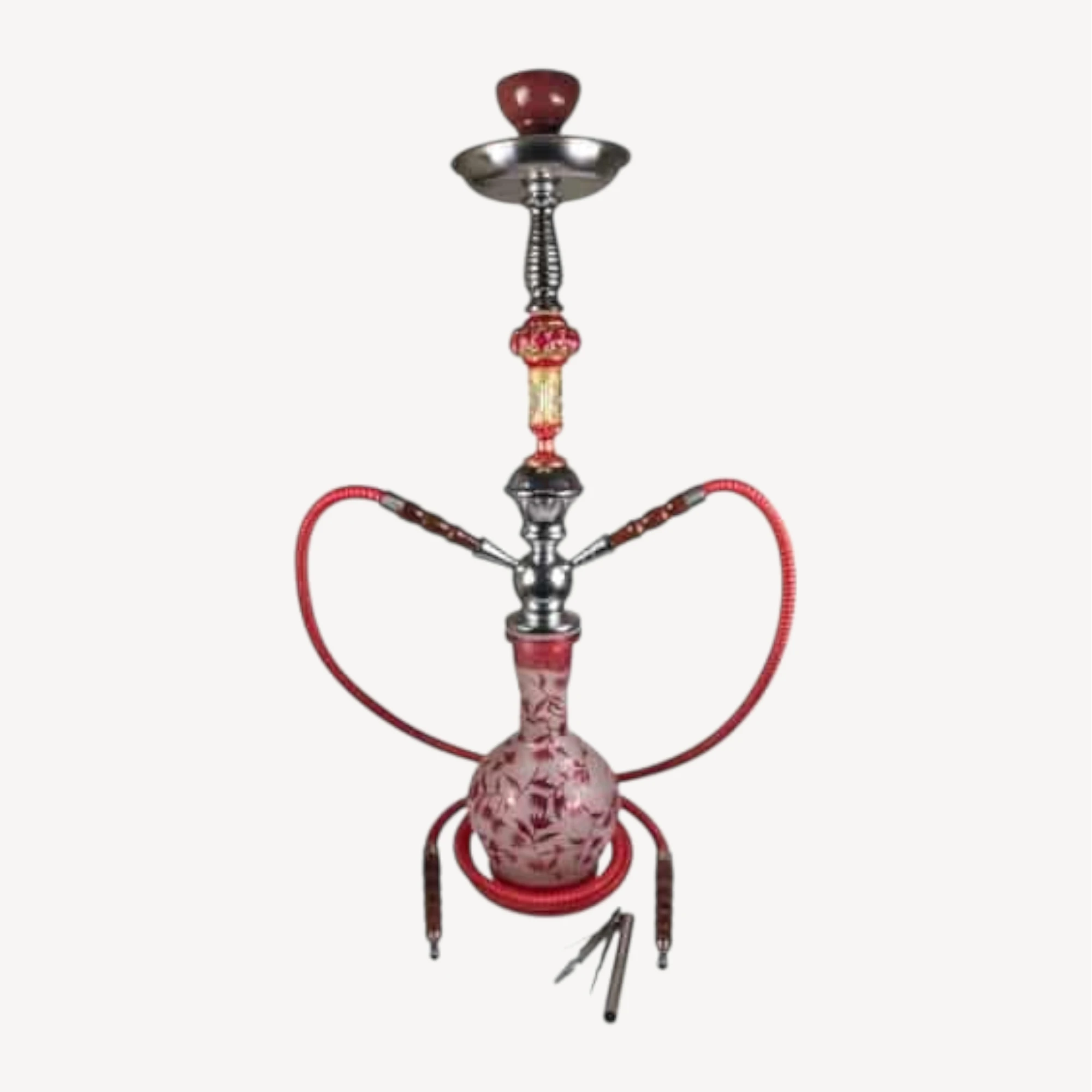 Vandpibe med 2 slanger - Rød